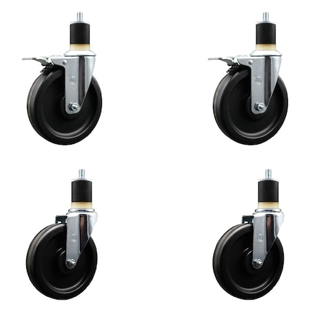 Service Caster 6'' Phenolic Swivel 1-7/8'' Expand Stem Caster Set 2 Total Lock Brakes, 4PK SCC-EXTTL20S615-PHS-2-S-2-178